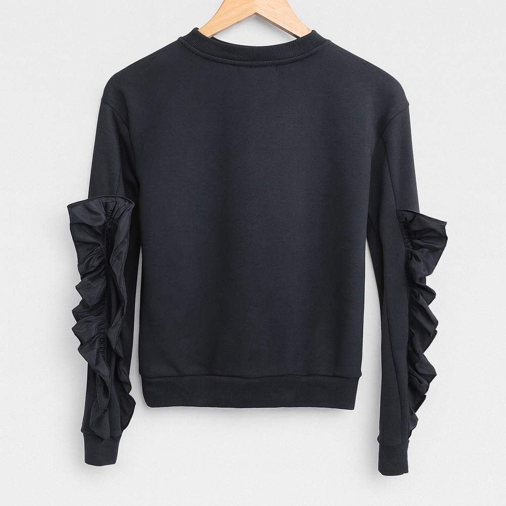 Black Ruffle Sleeve Top Cutout Shoulder Statement Blouse NWT Size S